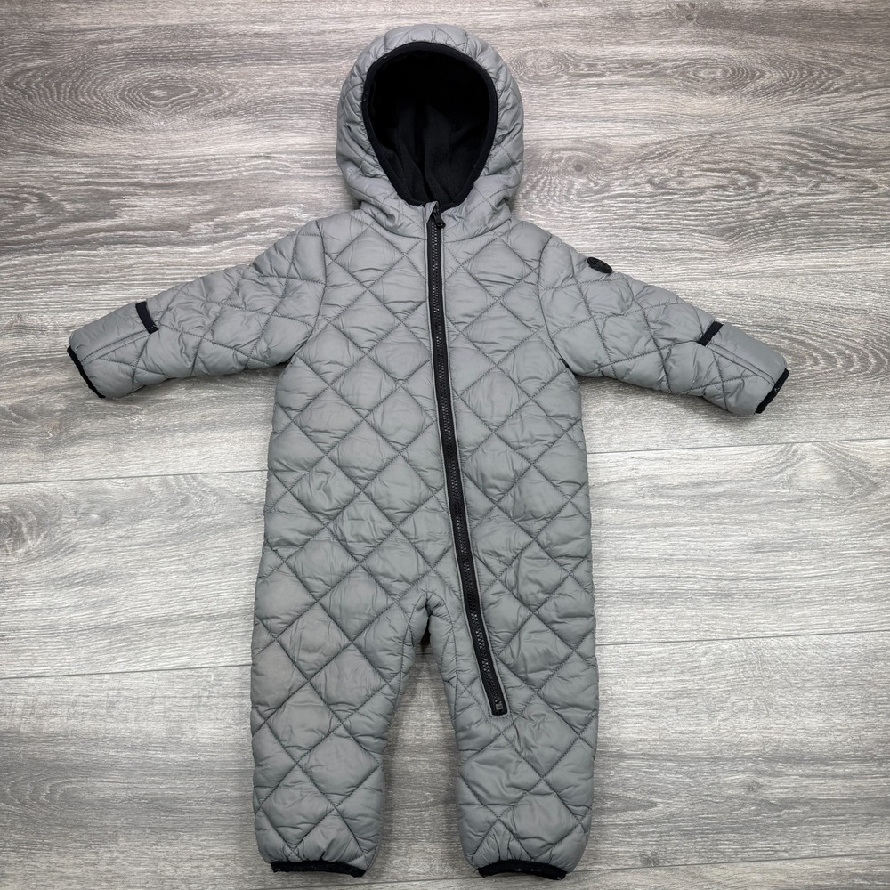Michael Kors Snowsuit Infant 6-12 Months Gray Quilted Puffer Fleece Lined Hooded